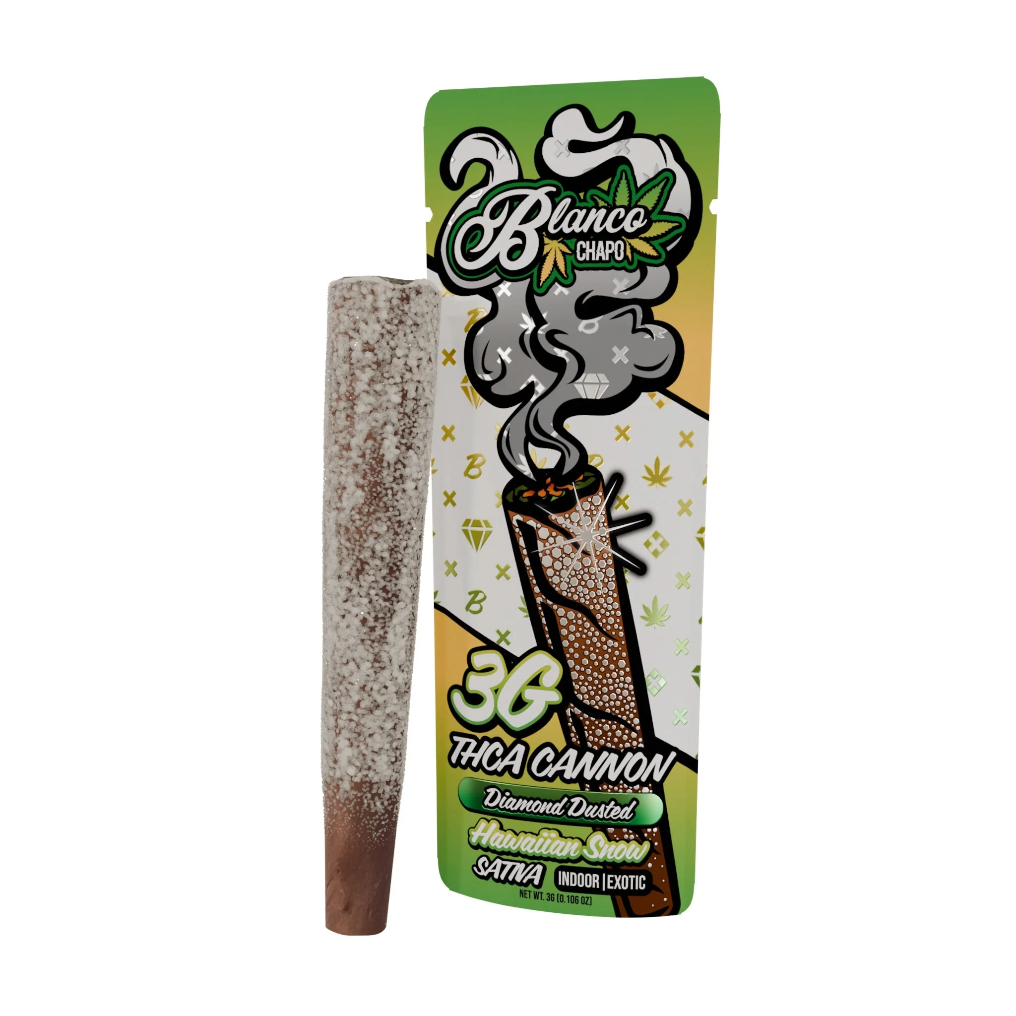 chapo-blanco-thc-a-cannon-diamond-dusted-blunt-3g-hawaiin-snow Hawaiian Snow Chapo Blanco THC-A Cannon Diamond Dusted Blunt – 3g - Image 1