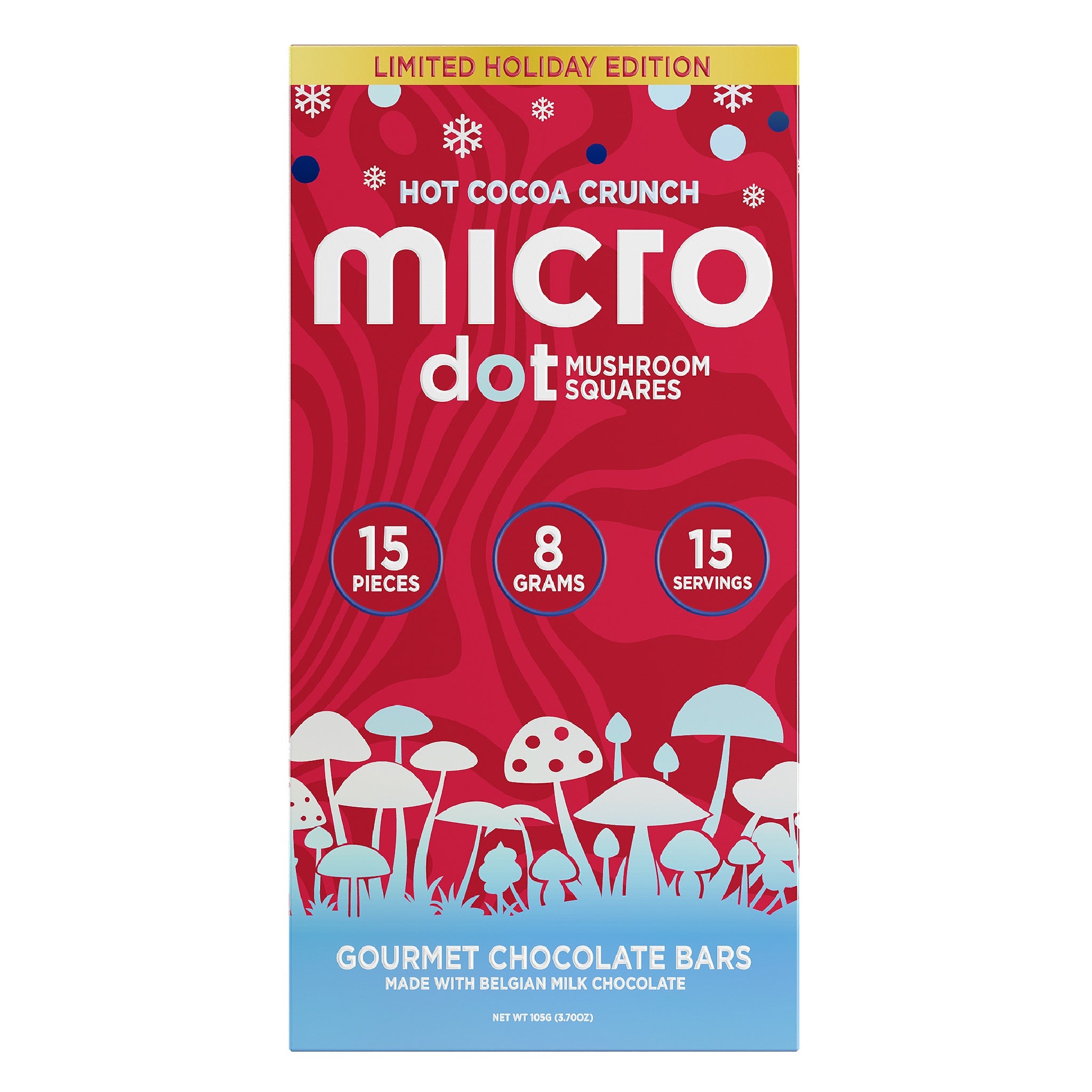 micro-dot-mushroom-squares-gourmet-chocolate-bars-8g-1218833017 Micro Dot Mushroom Squares Gourmet Chocolate Bars - 8g - Image 1